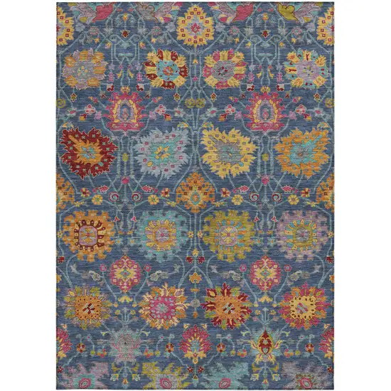 Navy Blue Gold And Pink Damask Washable Indoor Outdoor Area Rug Photo 4