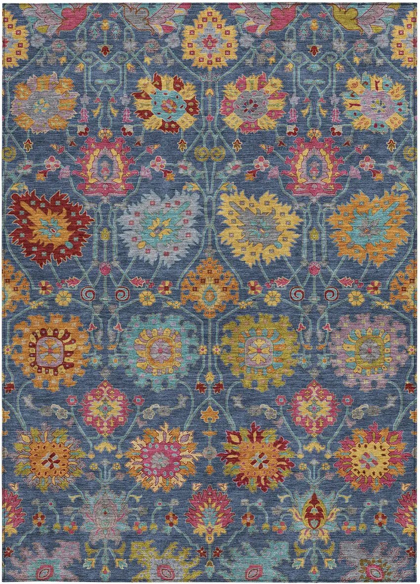 Navy Blue Gold And Pink Damask Washable Indoor Outdoor Area Rug Photo 4