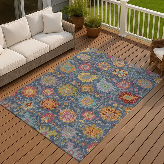 Navy Blue Gold And Pink Damask Washable Indoor Outdoor Area Rug Photo 8