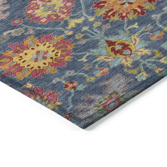 Navy Blue Gold And Pink Damask Washable Indoor Outdoor Area Rug Photo 6