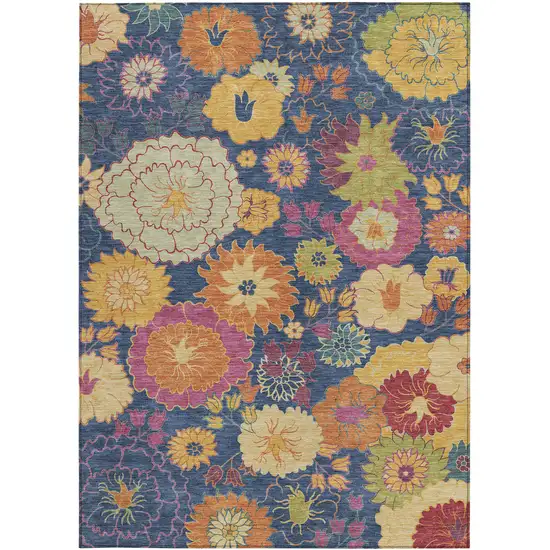 Navy Blue Gold And Pink Floral Washable Indoor Outdoor Area Rug Photo 4