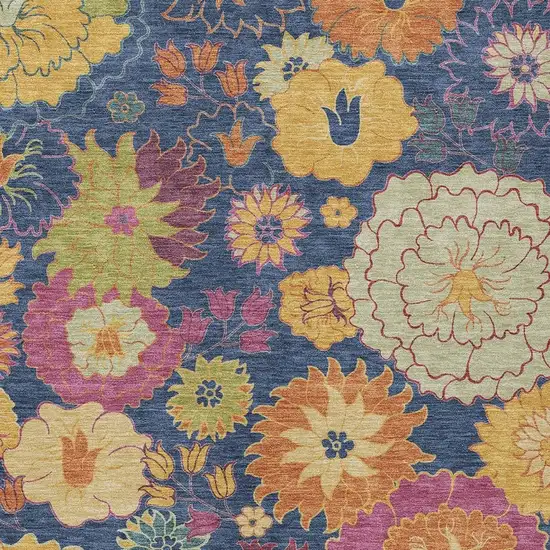 Navy Blue Gold And Pink Floral Washable Indoor Outdoor Area Rug Photo 8