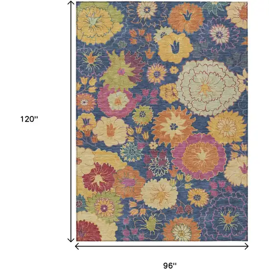 Navy Blue Gold And Pink Floral Washable Indoor Outdoor Area Rug Photo 3