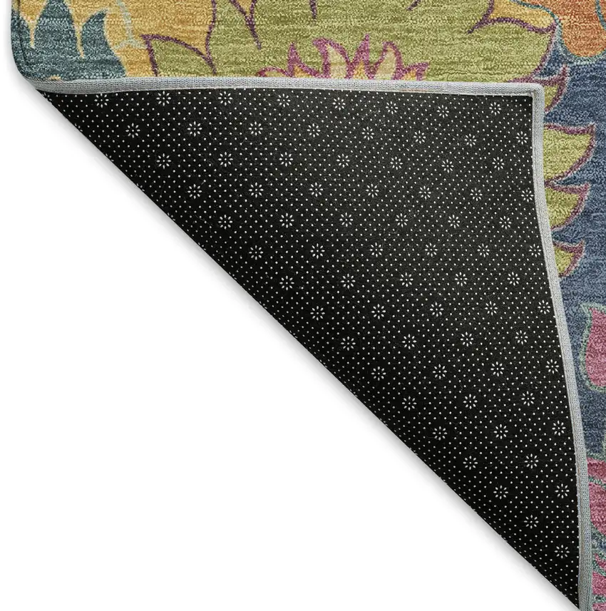 Navy Blue Gold And Pink Floral Washable Indoor Outdoor Area Rug Photo 4