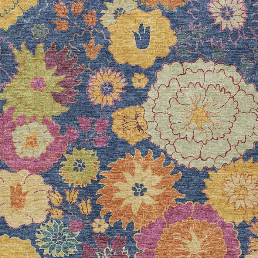 Navy Blue Gold And Pink Floral Washable Indoor Outdoor Area Rug Photo 8