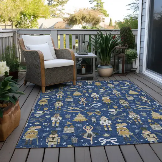 Navy Blue Gold Black And Gray Village Houses Washable Indoor Outdoor Area Rug Photo 8