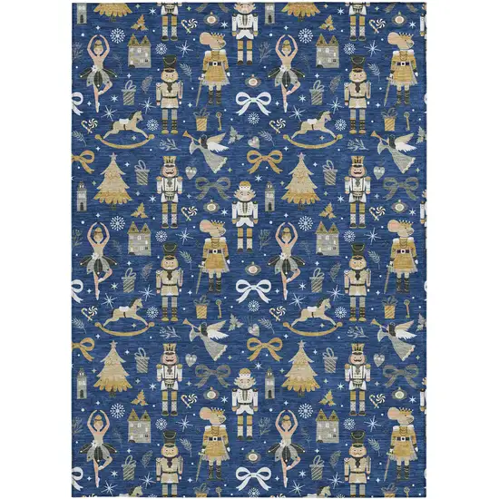 Navy Blue Gold Black And Gray Village Houses Washable Indoor Outdoor Area Rug Photo 4