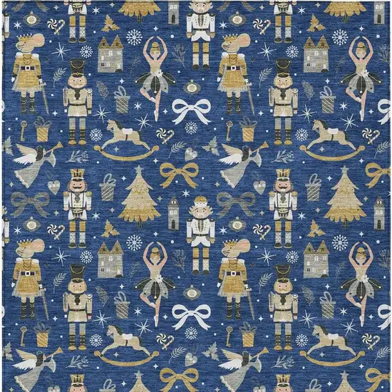 Navy Blue Gold Black And Gray Village Houses Washable Indoor Outdoor Area Rug Photo 4