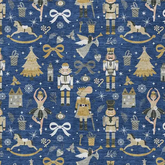 Navy Blue Gold Black And Gray Village Houses Washable Indoor Outdoor Area Rug Photo 3