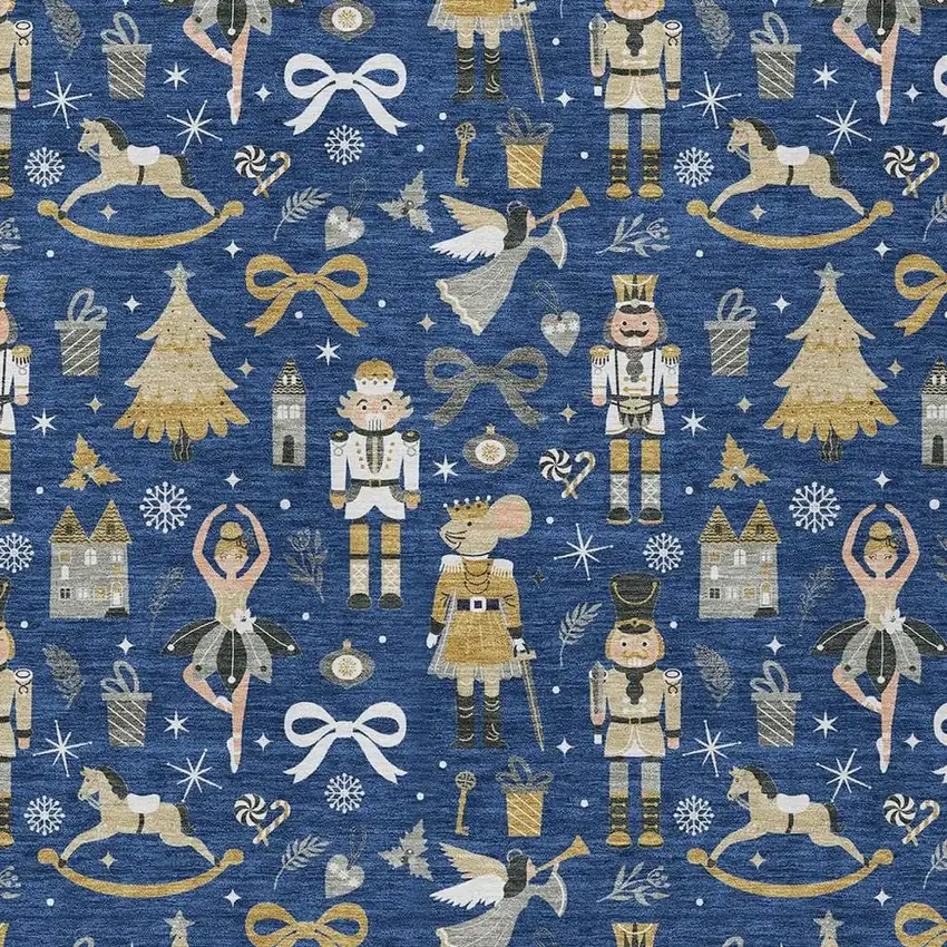 Navy Blue Gold Black And Gray Village Houses Washable Indoor Outdoor Area Rug Photo 3