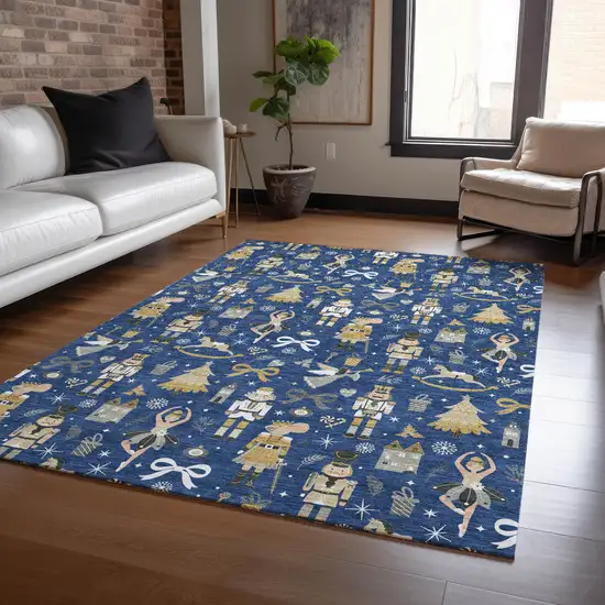 Navy Blue Gold Black And Gray Nutcracker Washable Indoor Outdoor Area Rug Photo 6