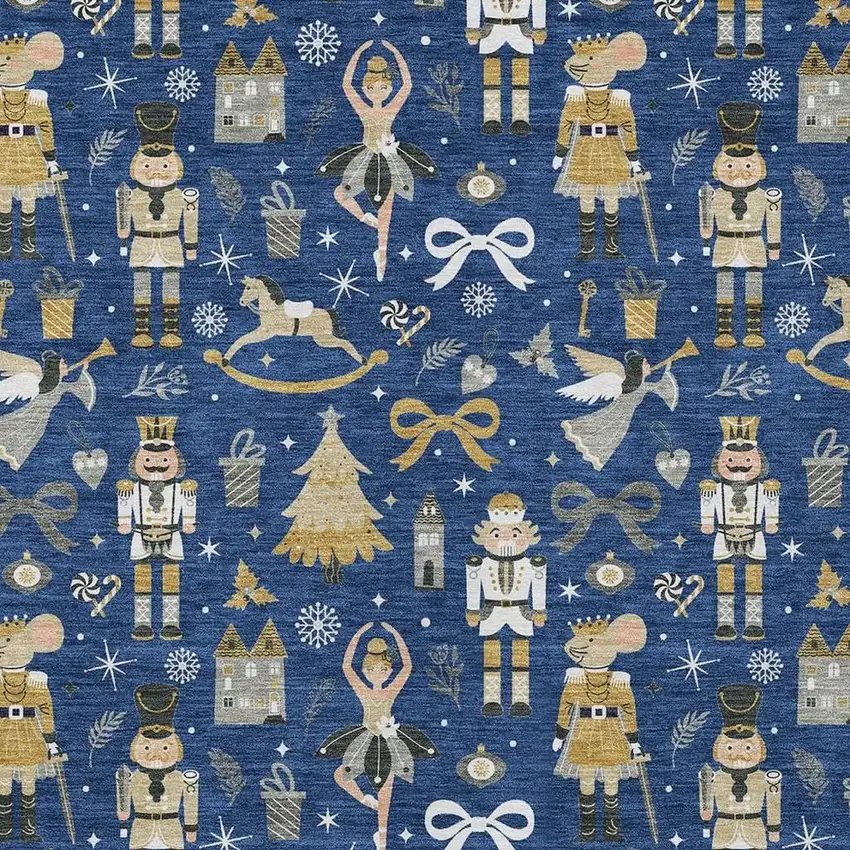 Navy Blue Gold Black And Gray Nutcracker Washable Indoor Outdoor Area Rug Photo 3