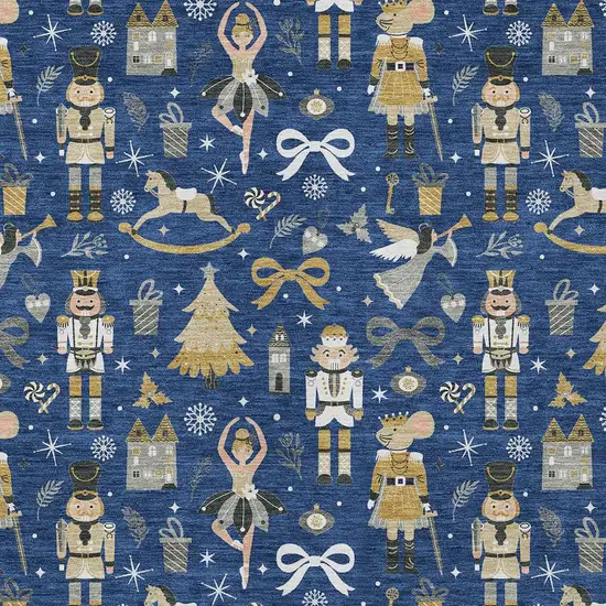 Navy Blue Gold Black And Gray Nutcracker Washable Indoor Outdoor Area Rug Photo 8