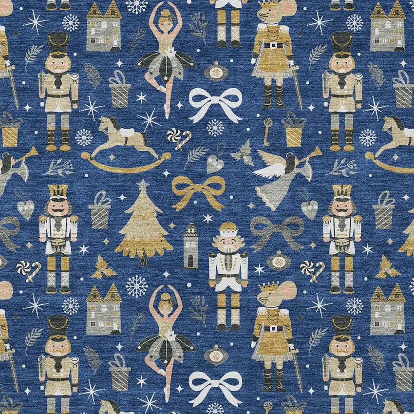 Navy Blue Gold Black And Gray Nutcracker Washable Indoor Outdoor Area Rug Photo 8