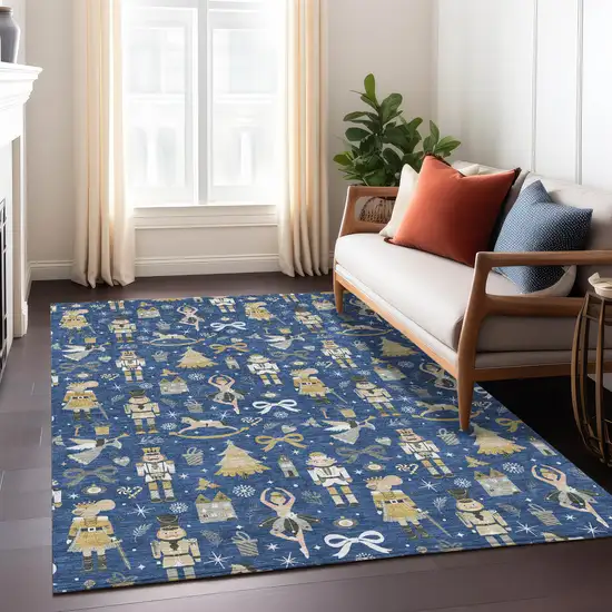Navy Blue Gold Black And Gray Nutcracker Washable Indoor Outdoor Area Rug Photo 7
