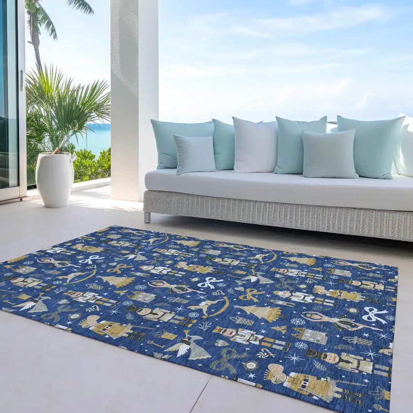 Navy Blue Gold Black And Gray Nutcracker Washable Indoor Outdoor Area Rug Photo 5