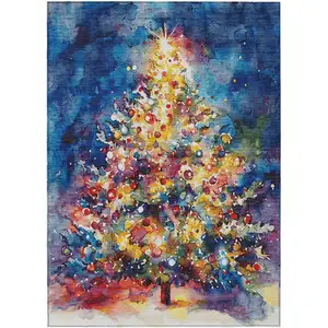 Photo of Navy Blue Gold Red And Purple Abstract Washable Indoor Outdoor Area Rug