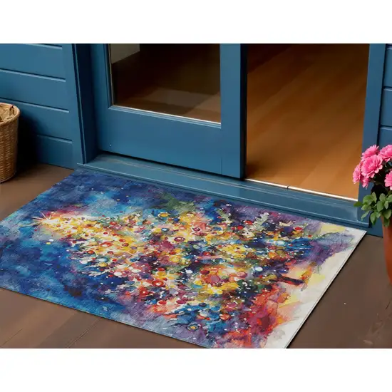 Navy Blue Gold Red And Purple Abstract Washable Indoor Outdoor Area Rug Photo 2