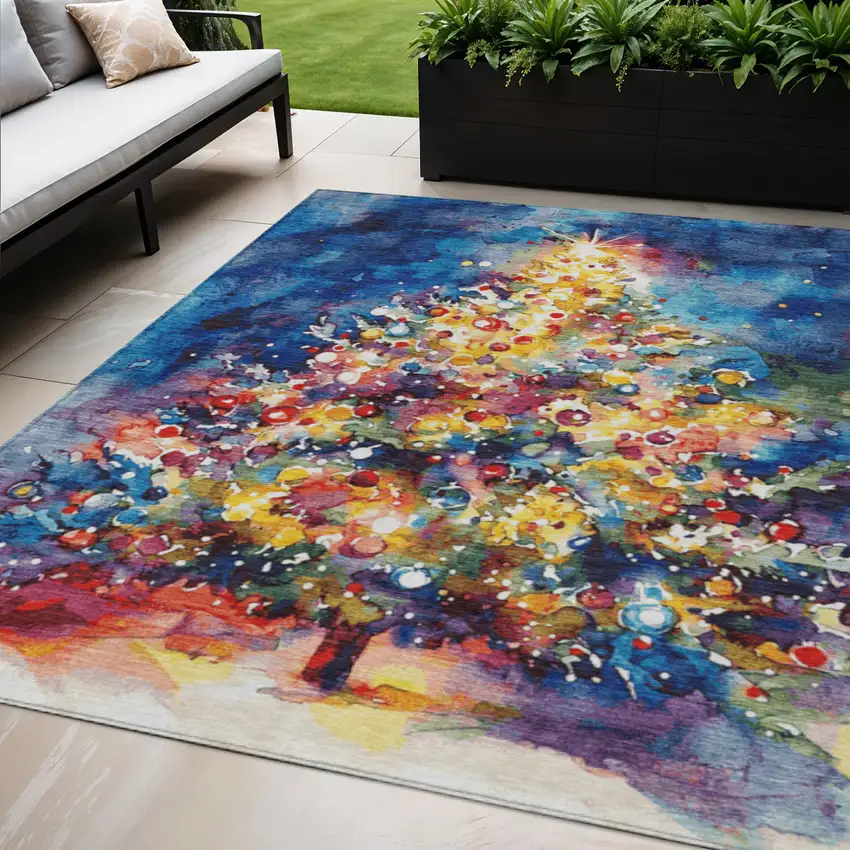 Navy Blue Gold Red And Purple Abstract Washable Indoor Outdoor Area Rug Photo 2