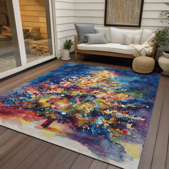 Navy Blue Gold Red And Purple Abstract Washable Indoor Outdoor Area Rug Photo 5