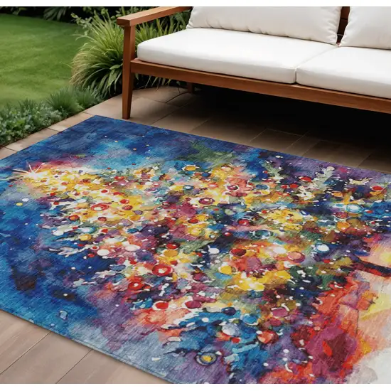 Navy Blue Gold Red And Purple Abstract Washable Indoor Outdoor Area Rug Photo 2