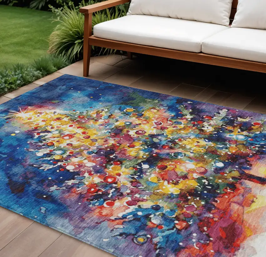 Navy Blue Gold Red And Purple Abstract Washable Indoor Outdoor Area Rug Photo 2