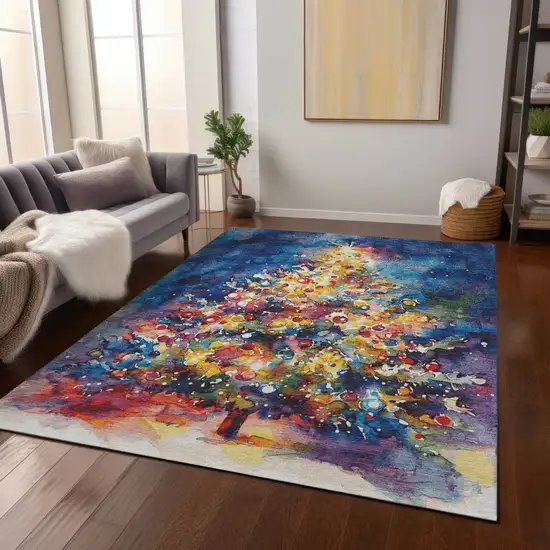 Navy Blue Gold Red And Purple Abstract Washable Indoor Outdoor Area Rug Photo 7