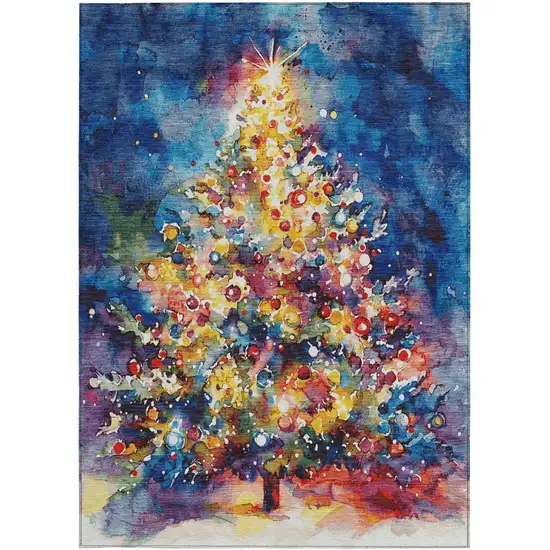 Navy Blue Gold Red And Purple Abstract Washable Indoor Outdoor Area Rug Photo 3