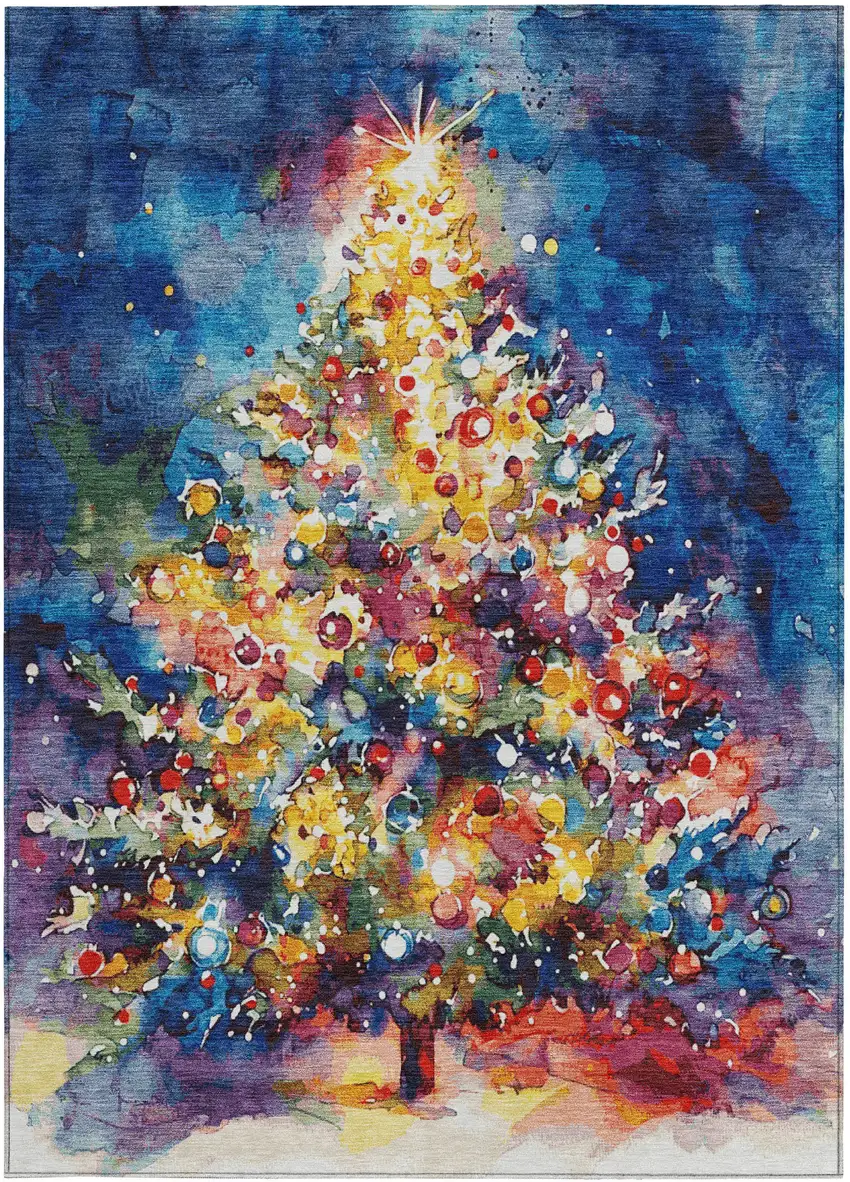 Navy Blue Gold Red And Purple Abstract Washable Indoor Outdoor Area Rug Photo 3