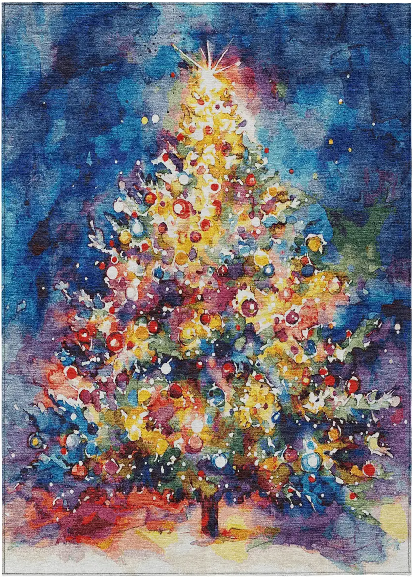 Navy Blue Gold Red And Purple Abstract Washable Indoor Outdoor Area Rug Photo 1