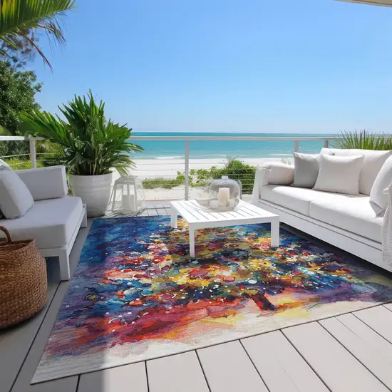 Navy Blue Gold Red And Purple Abstract Washable Indoor Outdoor Area Rug Photo 8