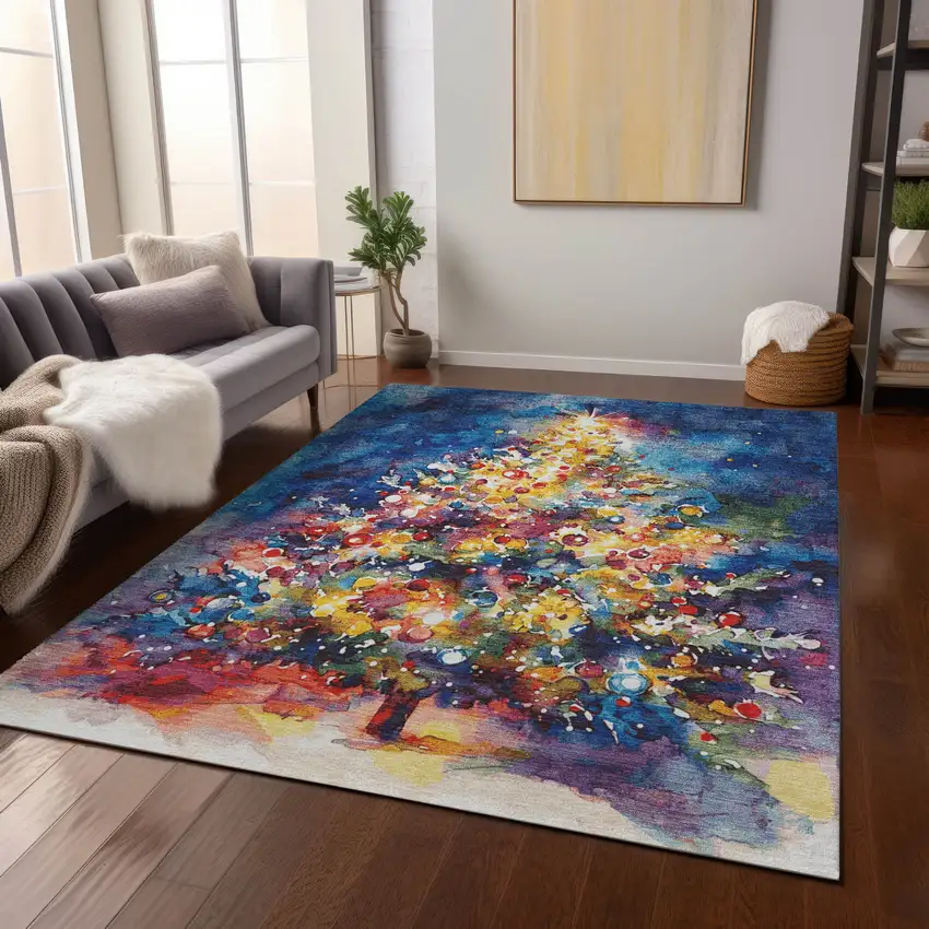 Navy Blue Gold Red And Purple Abstract Washable Indoor Outdoor Area Rug Photo 7