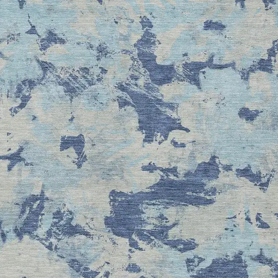 Navy Blue Gray And Aqua Floral Washable Indoor Outdoor Area Rug Photo 6