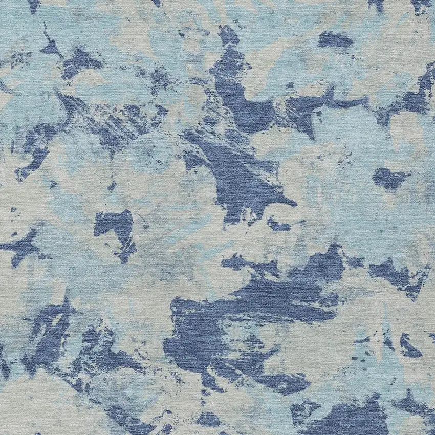Navy Blue Gray And Aqua Floral Washable Indoor Outdoor Area Rug Photo 6