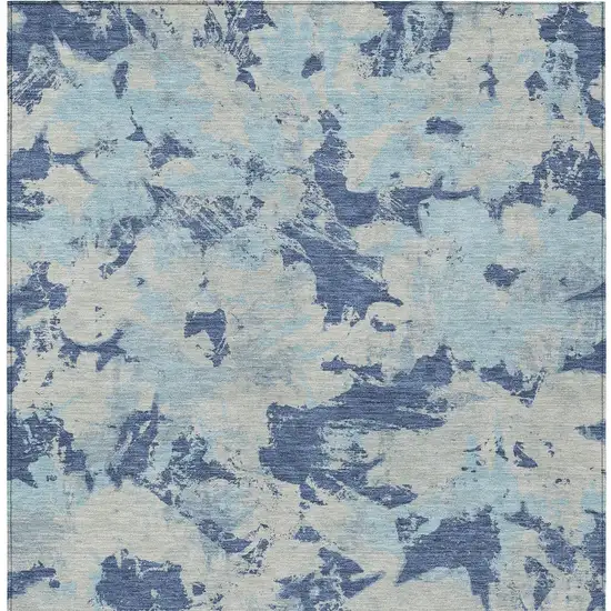 Navy Blue Gray And Aqua Floral Washable Indoor Outdoor Area Rug Photo 7