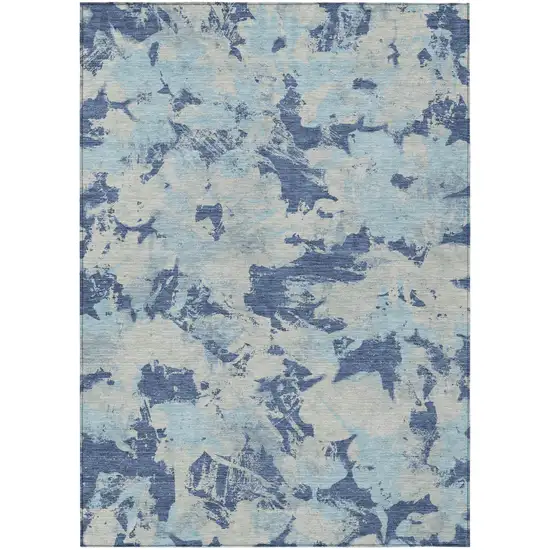 Navy Blue Gray And Aqua Floral Washable Indoor Outdoor Area Rug Photo 2