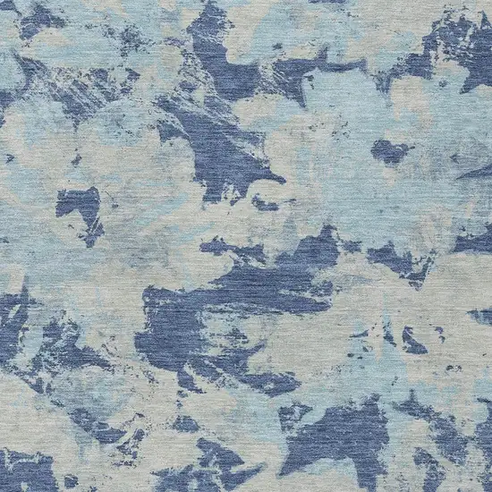Navy Blue Gray And Aqua Floral Washable Indoor Outdoor Area Rug Photo 6