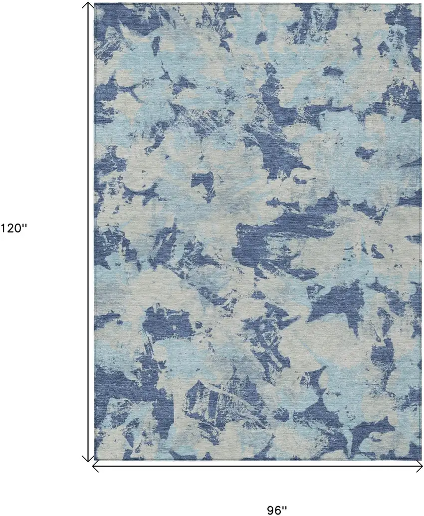 Navy Blue Gray And Aqua Floral Washable Indoor Outdoor Area Rug Photo 3