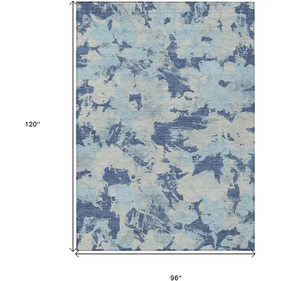 Navy Blue Gray And Aqua Floral Washable Indoor Outdoor Area Rug Photo 3
