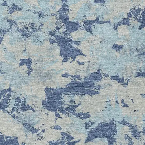 Navy Blue Gray And Aqua Floral Washable Indoor Outdoor Area Rug Photo 6