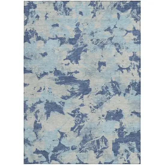 Navy Blue Gray And Aqua Floral Washable Indoor Outdoor Area Rug Photo 6
