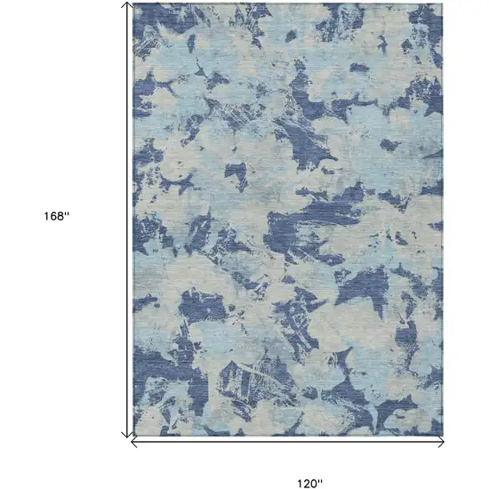 Navy Blue Gray And Aqua Floral Washable Indoor Outdoor Area Rug Photo 3