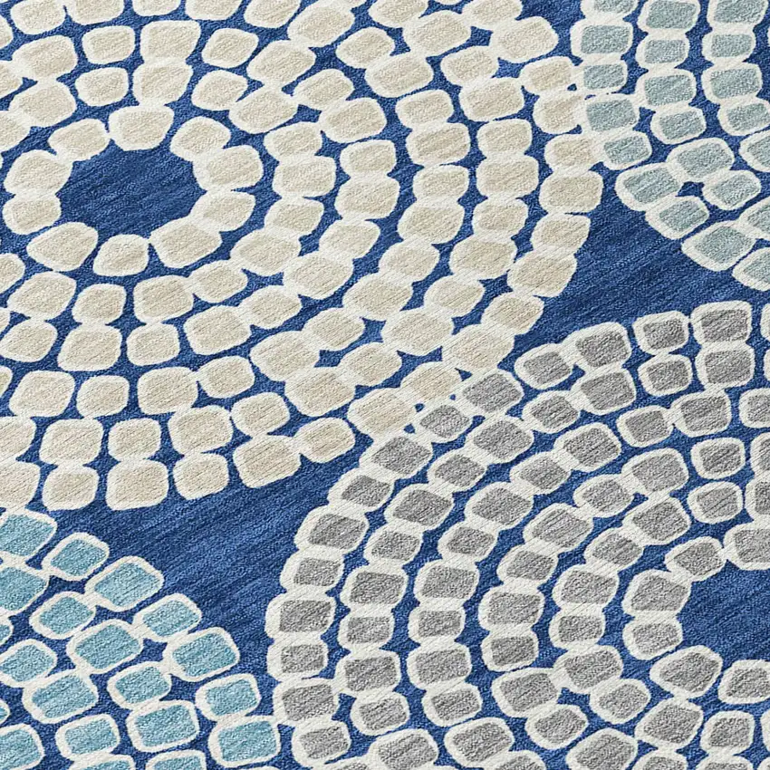 Navy Blue Gray And Aqua Geometric Washable Indoor Outdoor Area Rug Photo 7