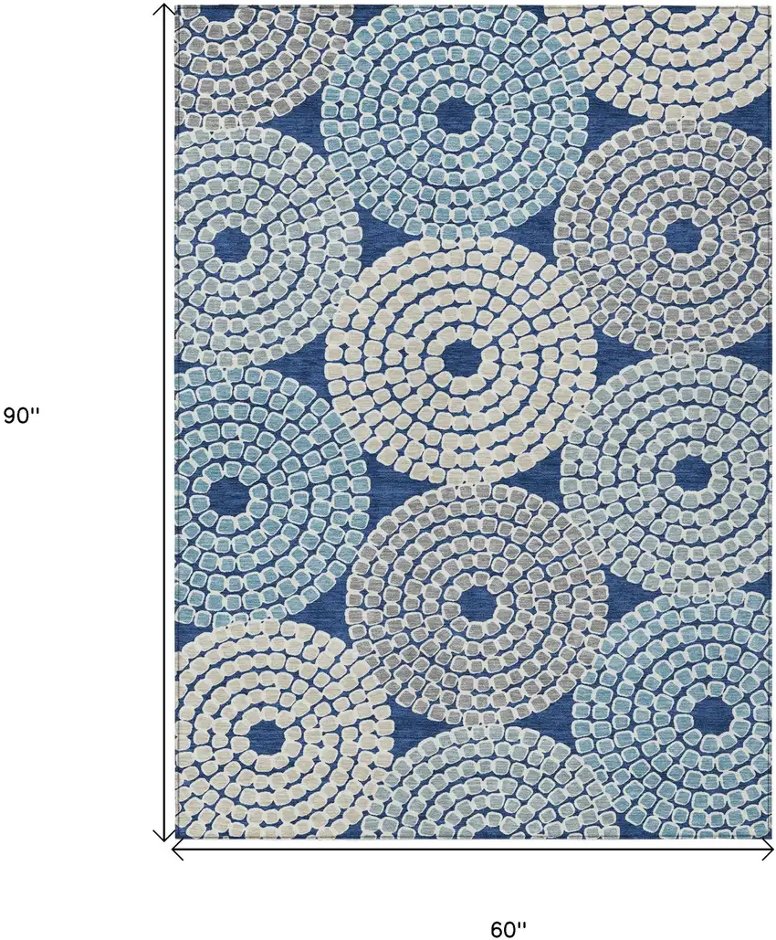 Navy Blue Gray And Aqua Geometric Washable Indoor Outdoor Area Rug Photo 3