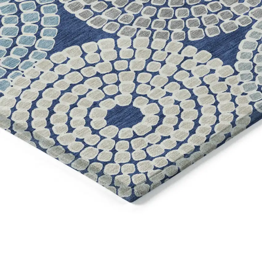 Navy Blue Gray And Aqua Geometric Washable Indoor Outdoor Area Rug Photo 5