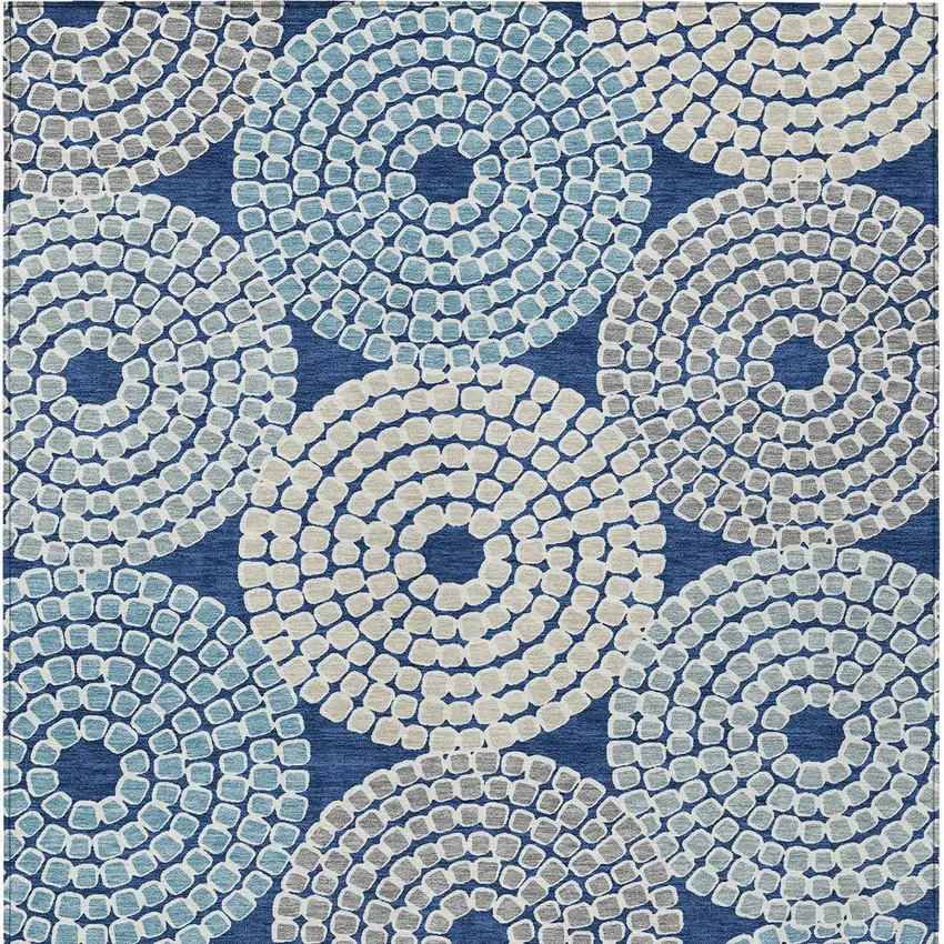 Navy Blue Gray And Aqua Geometric Washable Indoor Outdoor Area Rug Photo 7