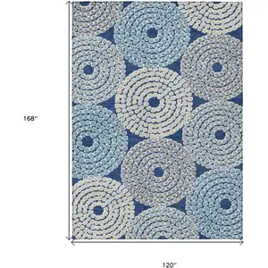 Photo of Navy Blue Gray And Aqua Geometric Washable Indoor Outdoor Area Rug