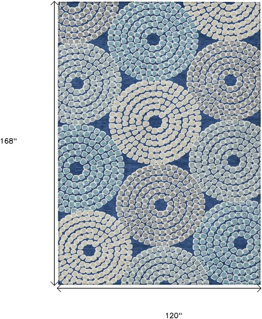 Navy Blue Gray And Aqua Geometric Washable Indoor Outdoor Area Rug Photo 3