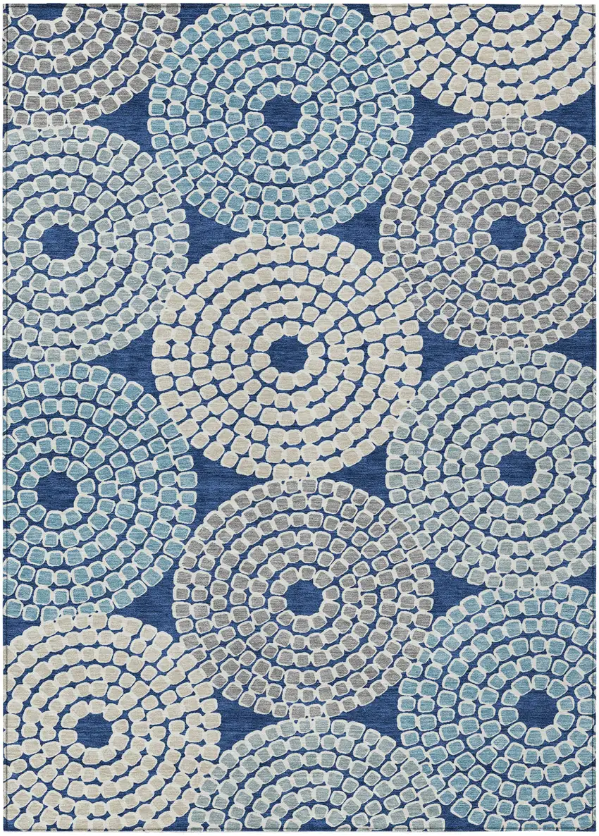 Navy Blue Gray And Aqua Geometric Washable Indoor Outdoor Area Rug Photo 2