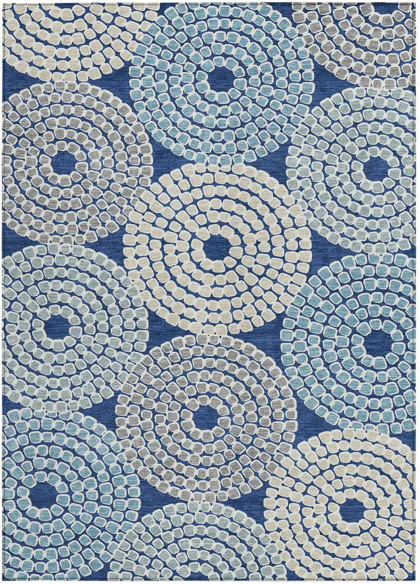 Navy Blue Gray And Aqua Geometric Washable Indoor Outdoor Area Rug Photo 8